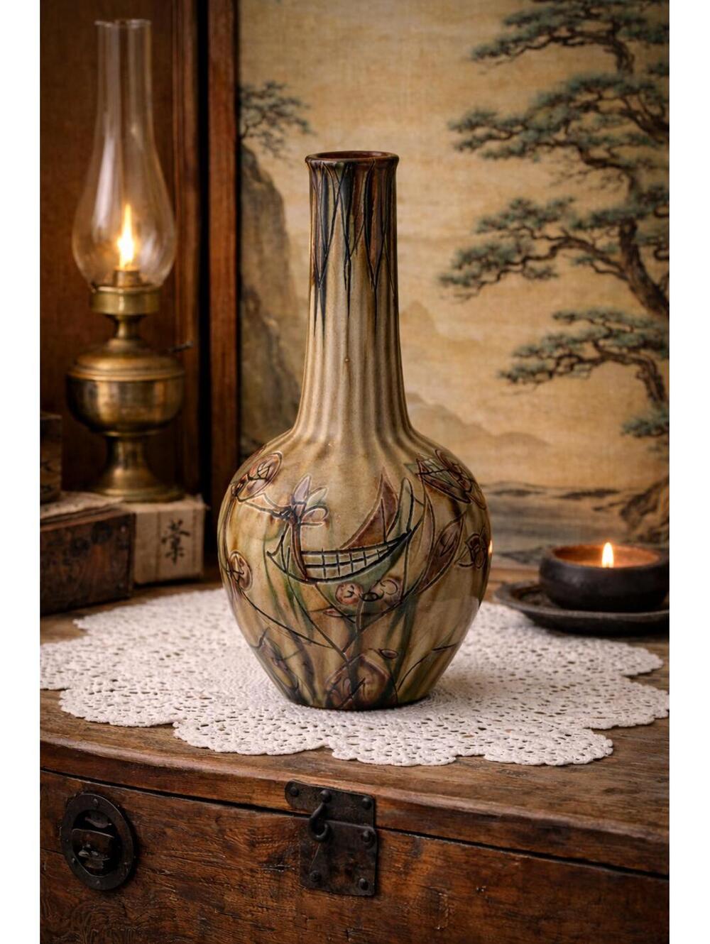 Vintage MCM Otagiri Japanese Flower Bottle Vase Glazed Pottery